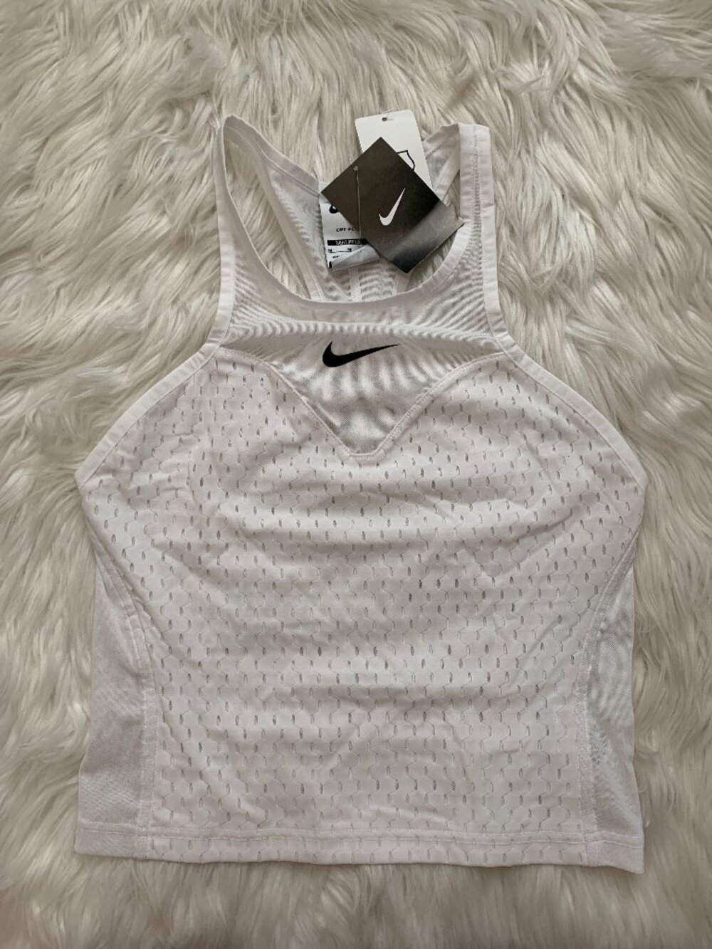 NIKE COURT Dri-FIT Tennis Slam Eyelet Mesh Tank Top in White Sz MEDIUM